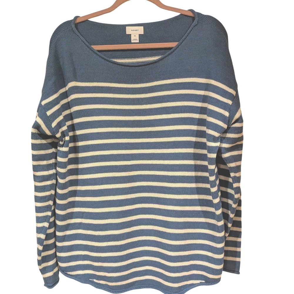 Old Navy Striped Sweater XXL Blue White Nautical Coastal Knit Pullover